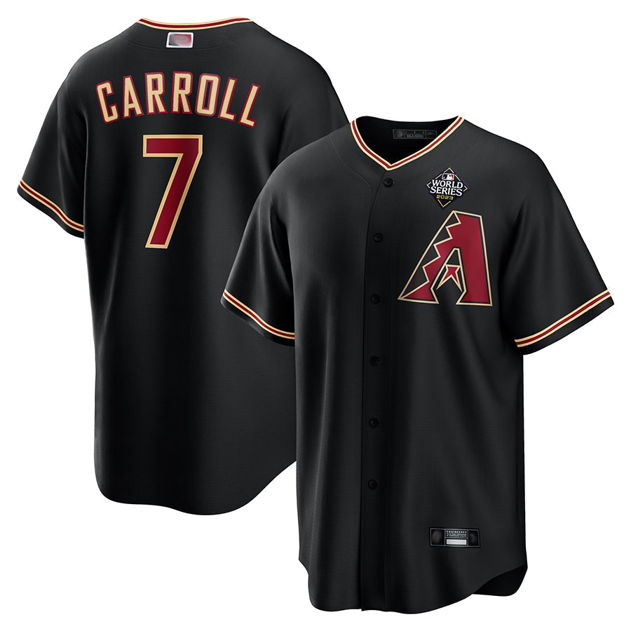 Arlishia A.Diamondbacks #7 Corbin Carroll Player Black World Series Replica Personalized Stitched Jerseys