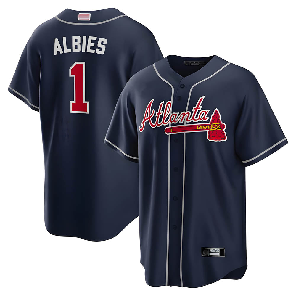 Arlishia A.Braves #1 Ozzie Albies Player Navy Alternate Stitched Jerseys