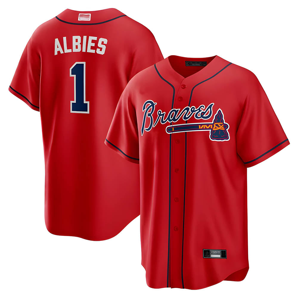 Arlishia A.Braves #1 Ozzie Albies Player Red Alternate Stitched Jerseys