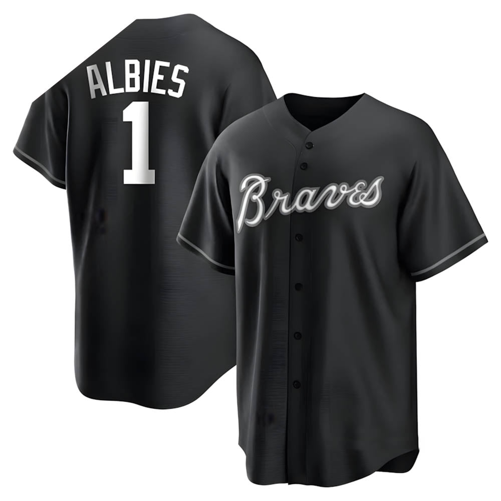 Arlishia A.Braves #1 Ozzie Albies Player Black&White Replica Stitched Jerseys