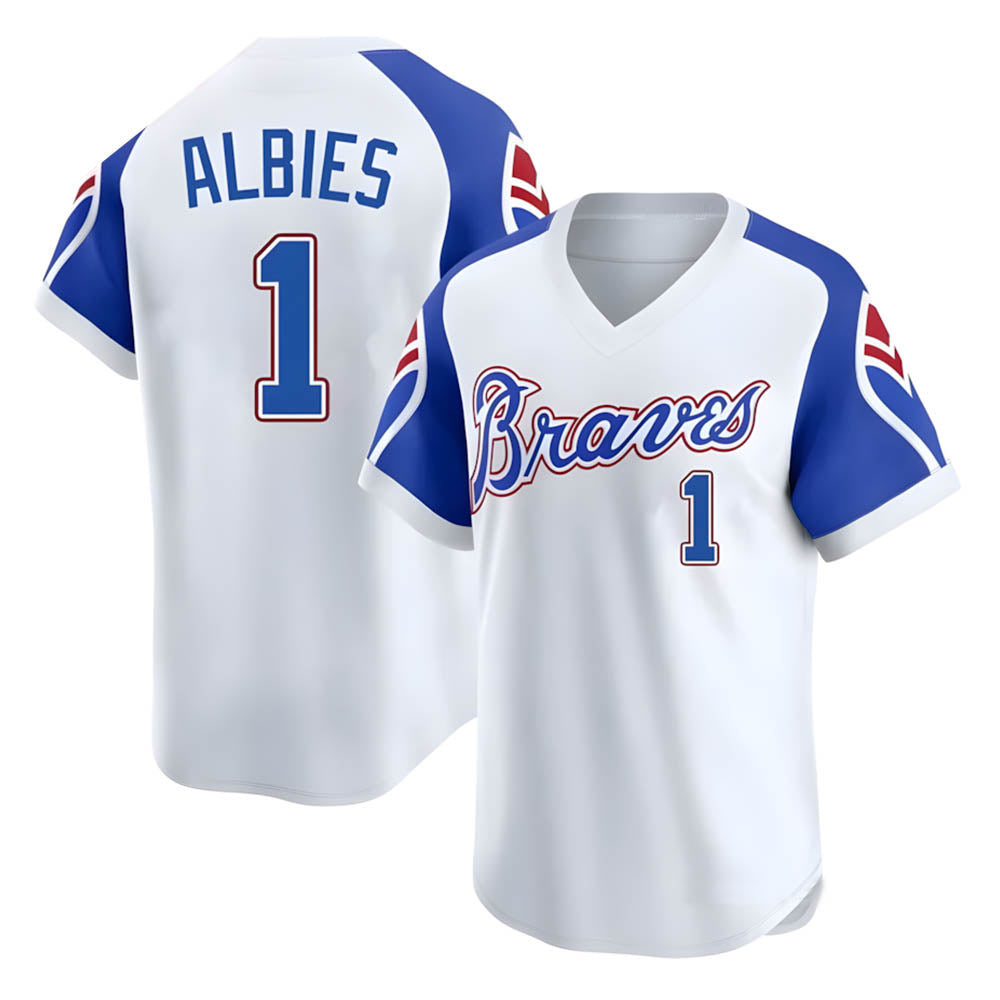 Arlishia A.Braves #1 Ozzie Albies Player White Limited Throwback Cooperstown Collection Stitched Jerseys