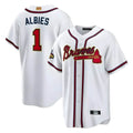 Arlishia A.Braves #1 Ozzie Albies Player White World Series Gold Program Stitched Jerseys