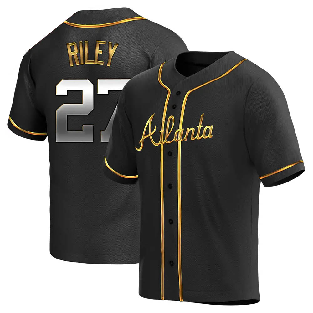 Arlishia A.Braves #27 Austin Riley Player Black&Gold Replica en Alternate Stitched Jerseys