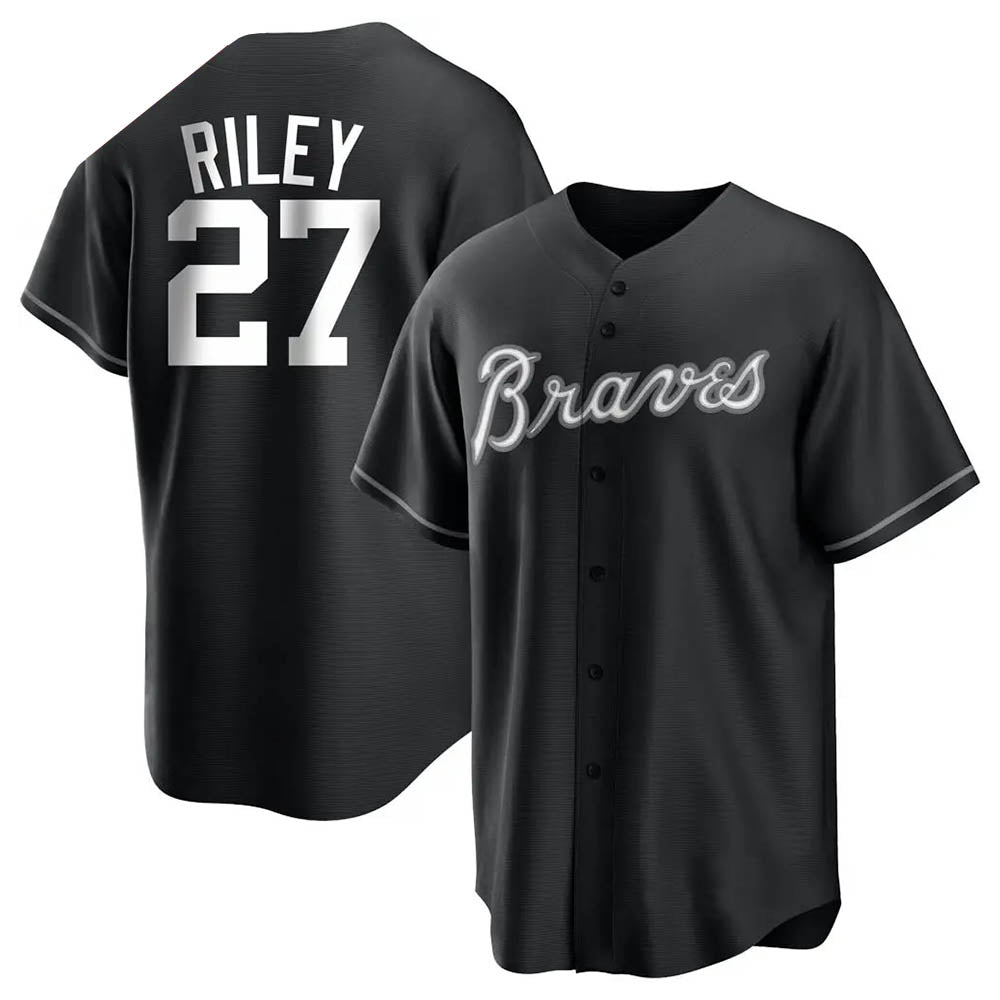 Arlishia A.Braves #27 Austin Riley Player Black&White Replica Stitched Jerseys