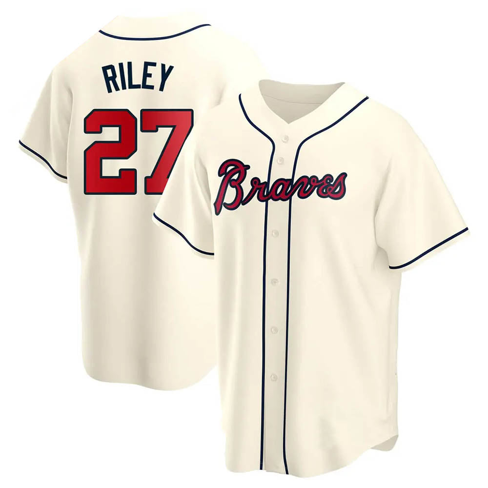 Arlishia A.Braves #27 Austin Riley Player Cream Replica Alternate Stitched Jerseys