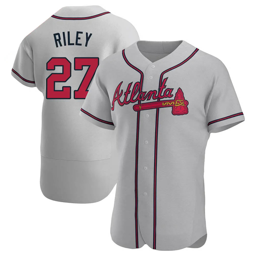 Arlishia A.Braves #27 Austin Riley Player Gray Authentic Road Stitched Jerseys