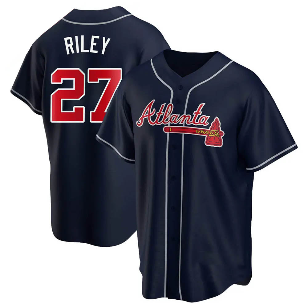 Arlishia A.Braves #27 Austin Riley Player Navy Replica Alternate Stitched Jerseys