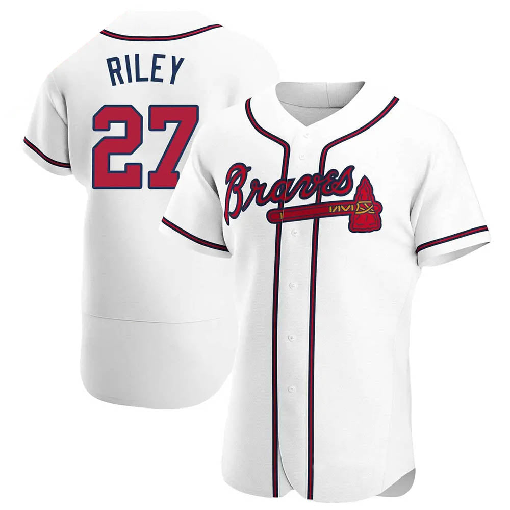 Arlishia A.Braves #27 Austin Riley Player White Authentic Home Stitched Jerseys