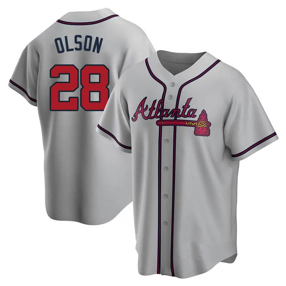 Arlishia A.Braves #28 Matt Olson Player Gray Replica Road Stitched Jerseys