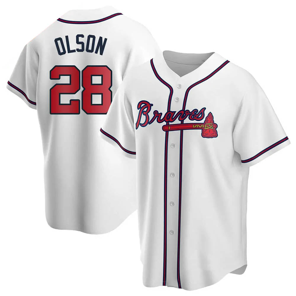 Arlishia A.Braves #28 Matt Olson Player White Replica Home Stitched Jerseys