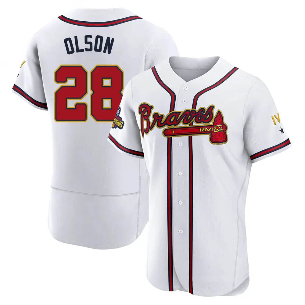 Arlishia A.Braves #28 Matt Olson Player White&Gold Authentic Program Stitched Jerseys