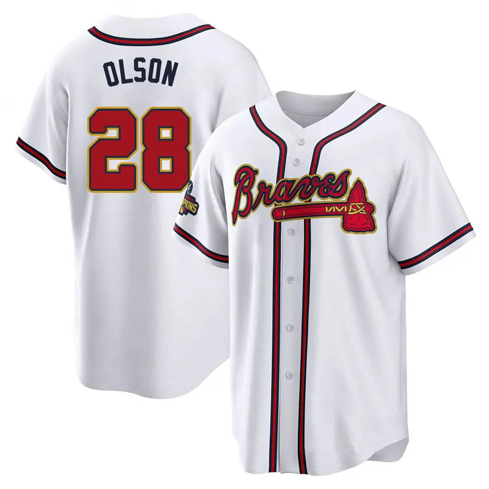 Arlishia A.Braves #28 Matt Olson Player White&Gold Replica Program Stitched Jerseys