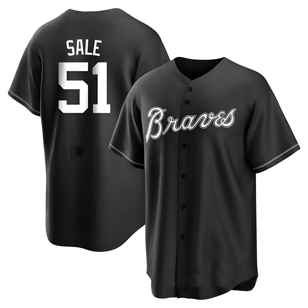 Arlishia A.Braves #51 Chris Sale Player White&Black Replica Stitched Jerseys