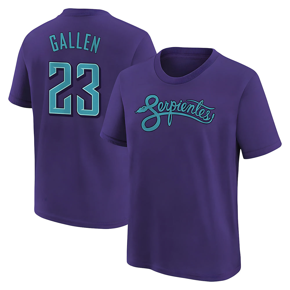 Arlishia A.Diamondbacks #23 Zac Gallen Player Purple Fuse City Connect round collar T shirt Stitched Jerseys