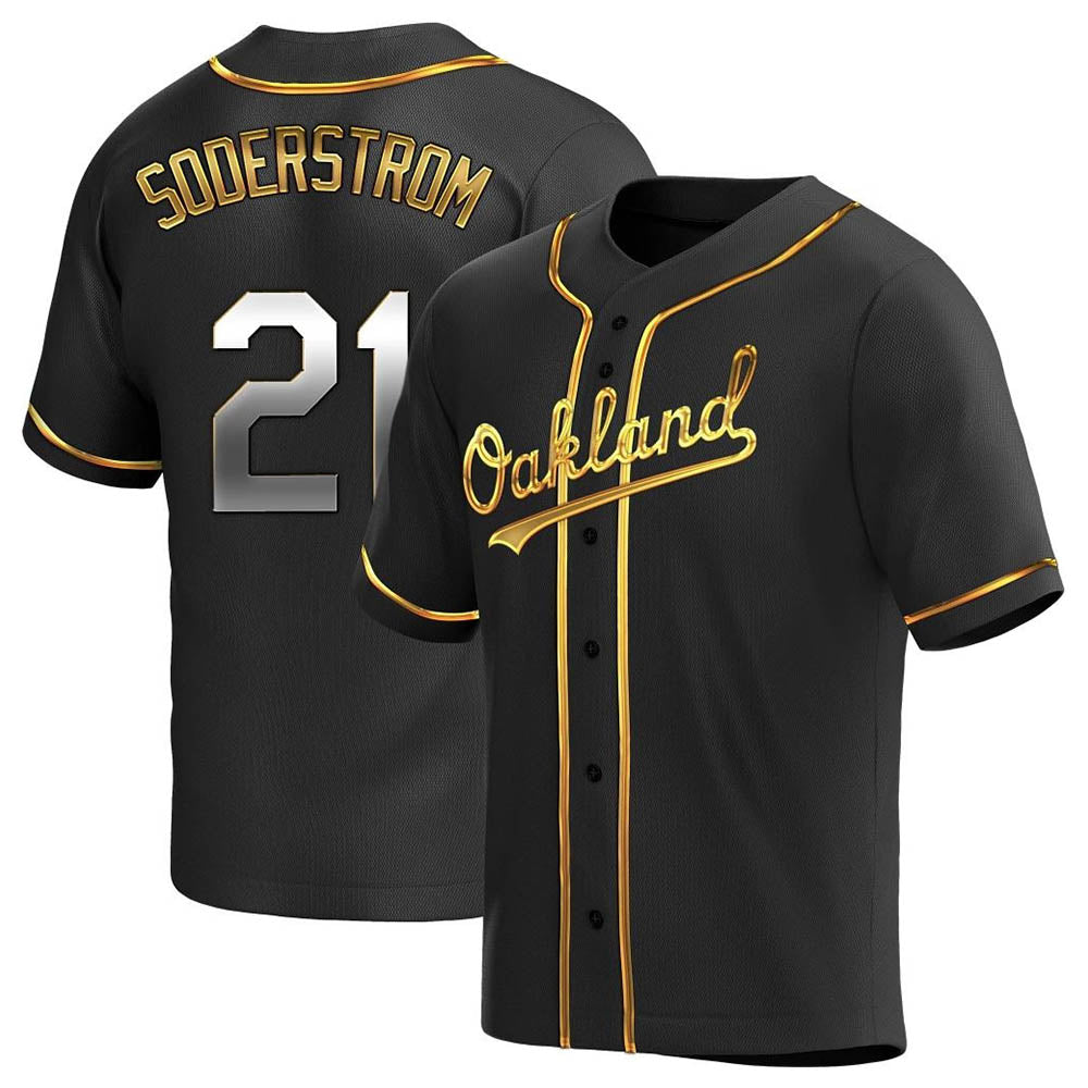 Arlishia Athletics #21 Tyler Soderstrom Player Black Golden Replica Alternate Stitched Jersey