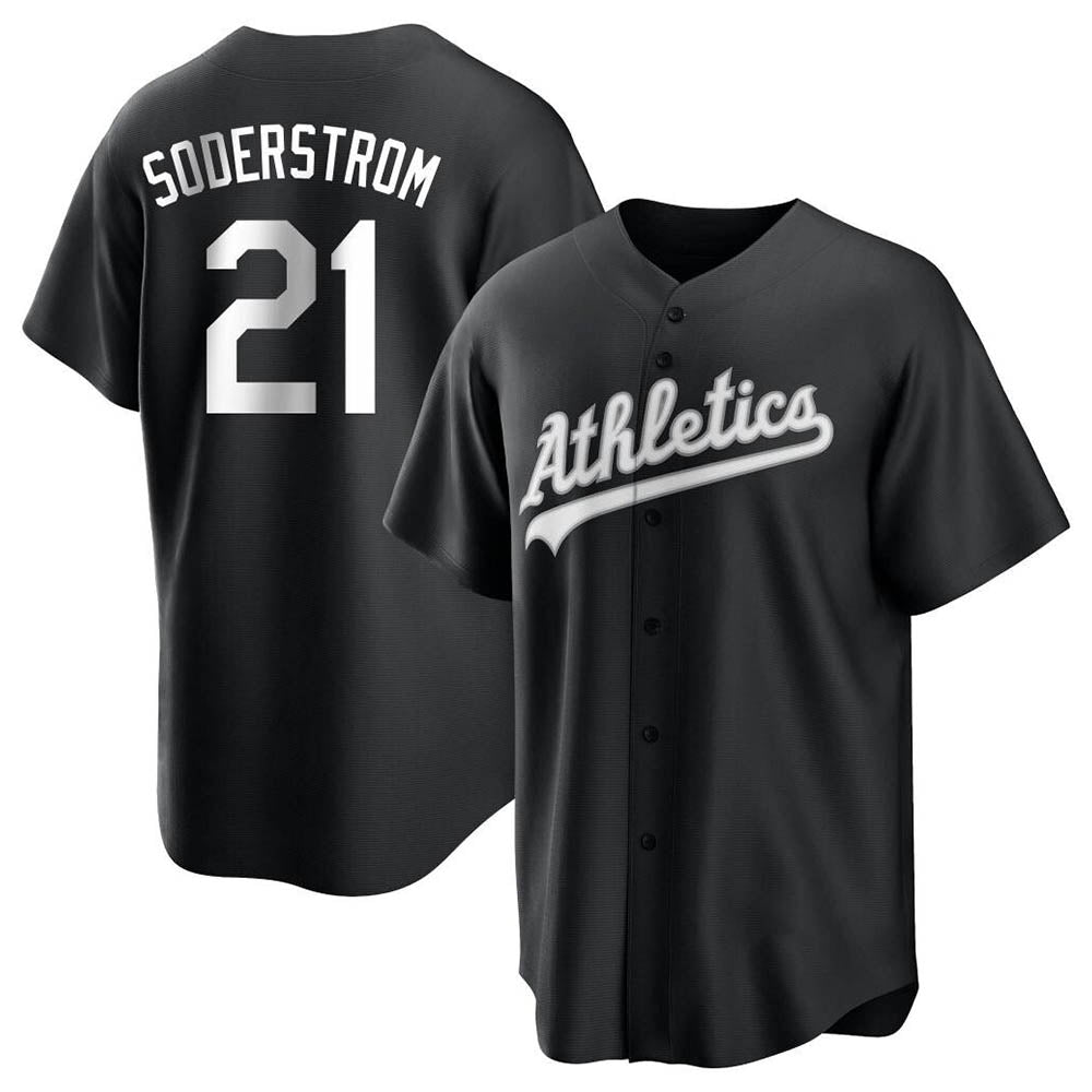 Arlishia Athletics #21 Tyler Soderstrom Player Black&White Replica Stitched Jersey