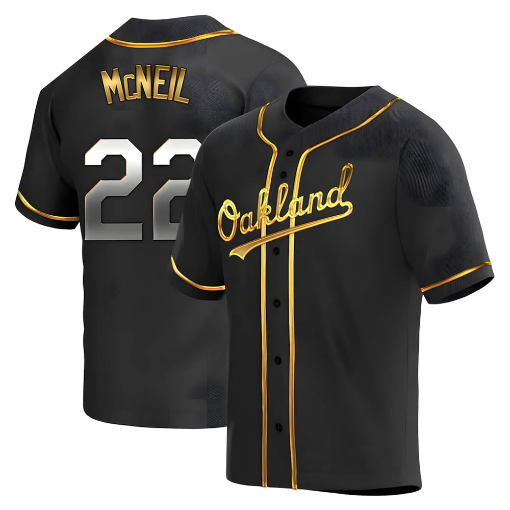Arlishia Athletics #22 Jeff McNeil player Gold Replica Black en Alternate Stitched Jersey