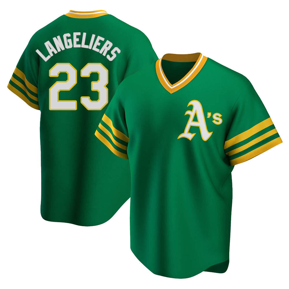 Arlishia Athletics #23 Shea Langeliers Player Green Replica Cooperstown Collection T shirt Stitched Jerseys
