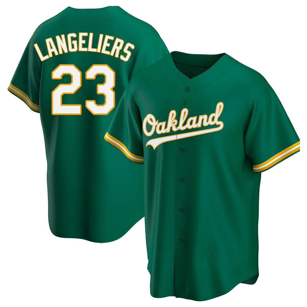 Arlishia Athletics #23 Shea Langeliers Player Green Replica Kelly Alternate Stitched Jerseys