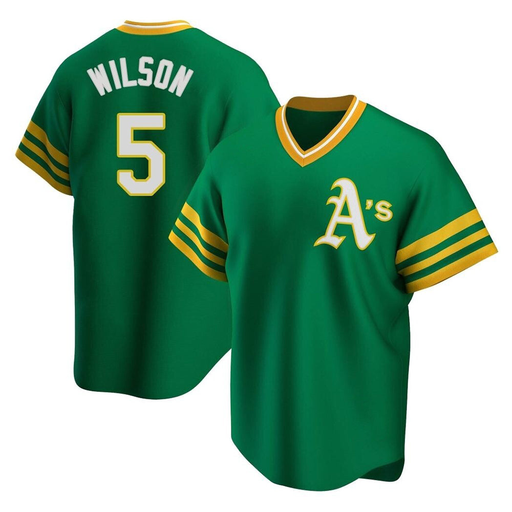 Arlishia Athletics #5 Jacob Wilson Green Replica Cooperstown Collection T shirt Stitched Jersey
