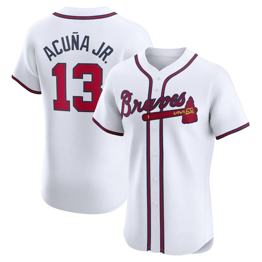 Arlishia A.Braves #13 Ronald Acuna Jr. Home Elite Jersey - White Personalized Jerseys