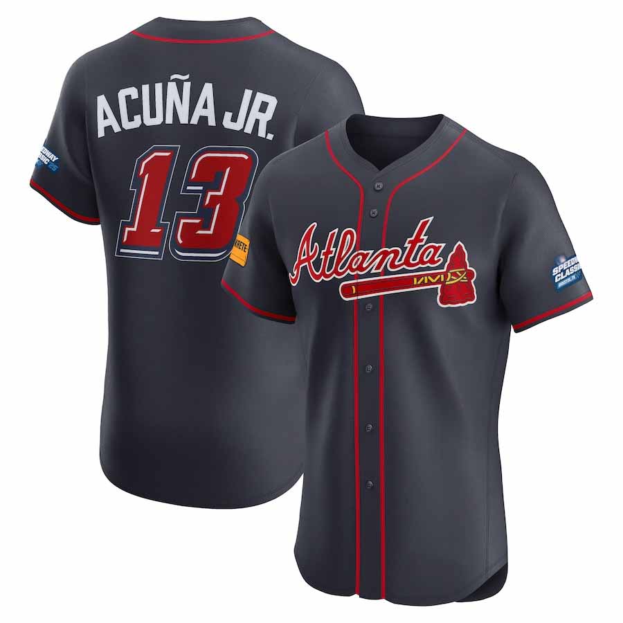 Arlishia A.Braves #13 Ronald Acuna Jr. Navy 2025 Speedway Classic Alternate Elite Player Personalized Jersey