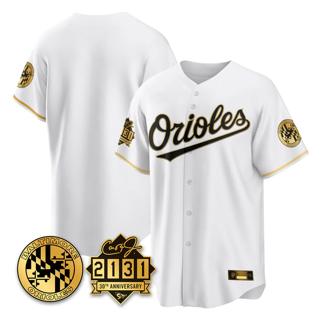 Arlishia B.Orioles White Gold 30th Anniversary of 2131 Home Game Blank Player Stitched Jerseys