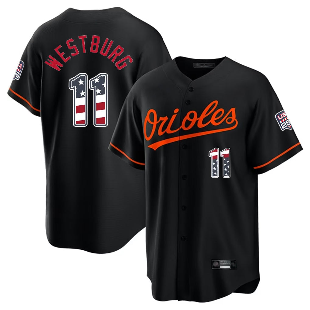 Arlishia B.Orioles #11 Jordan Westburg Player Black USA 250 Fourth of July Home Game Stitched Jerseys