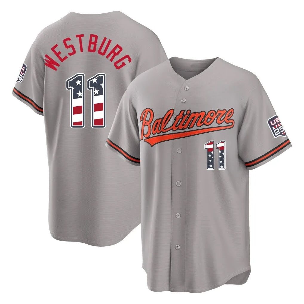 Arlishia B.Orioles #11 Jordan Westburg Player Gray USA 250 Fourth of July Home Game Stitched Jerseys