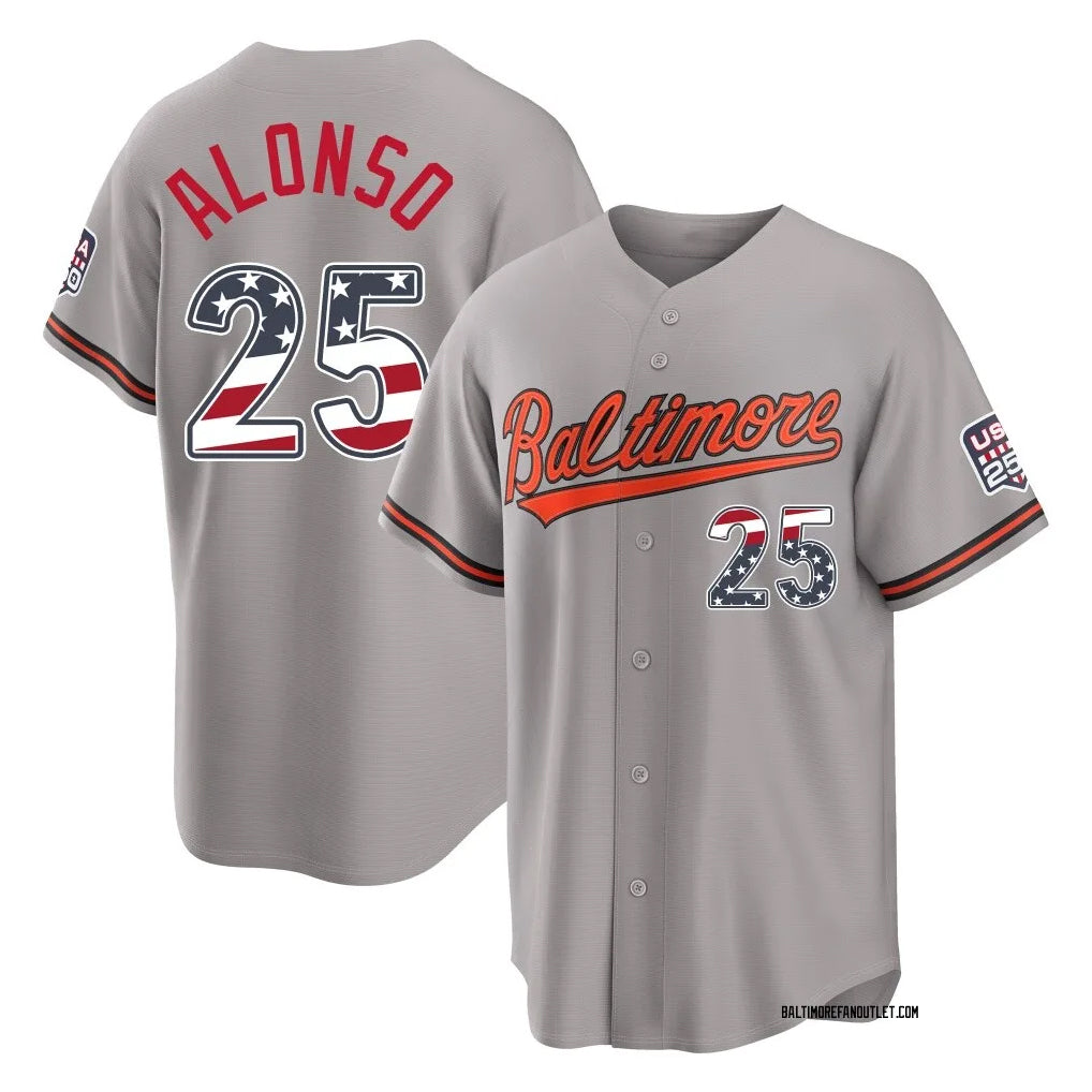 Arlishia B.Orioles #25 Pete Alonso Player Gray USA 250 Fourth of July Home Game Stitched Jerseys