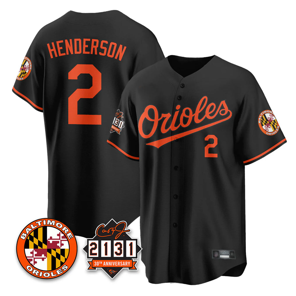 Arlishia B.Orioles #2 Gunnar Henderson Player Black 30th Anniversary of 2131 Home Game Stitched Jerseys