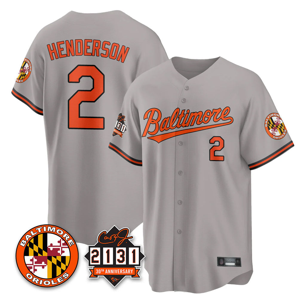 Arlishia B.Orioles #2 Gunnar Henderson Player Gray 30th Anniversary of 2131 Home Game Stitched Jerseys