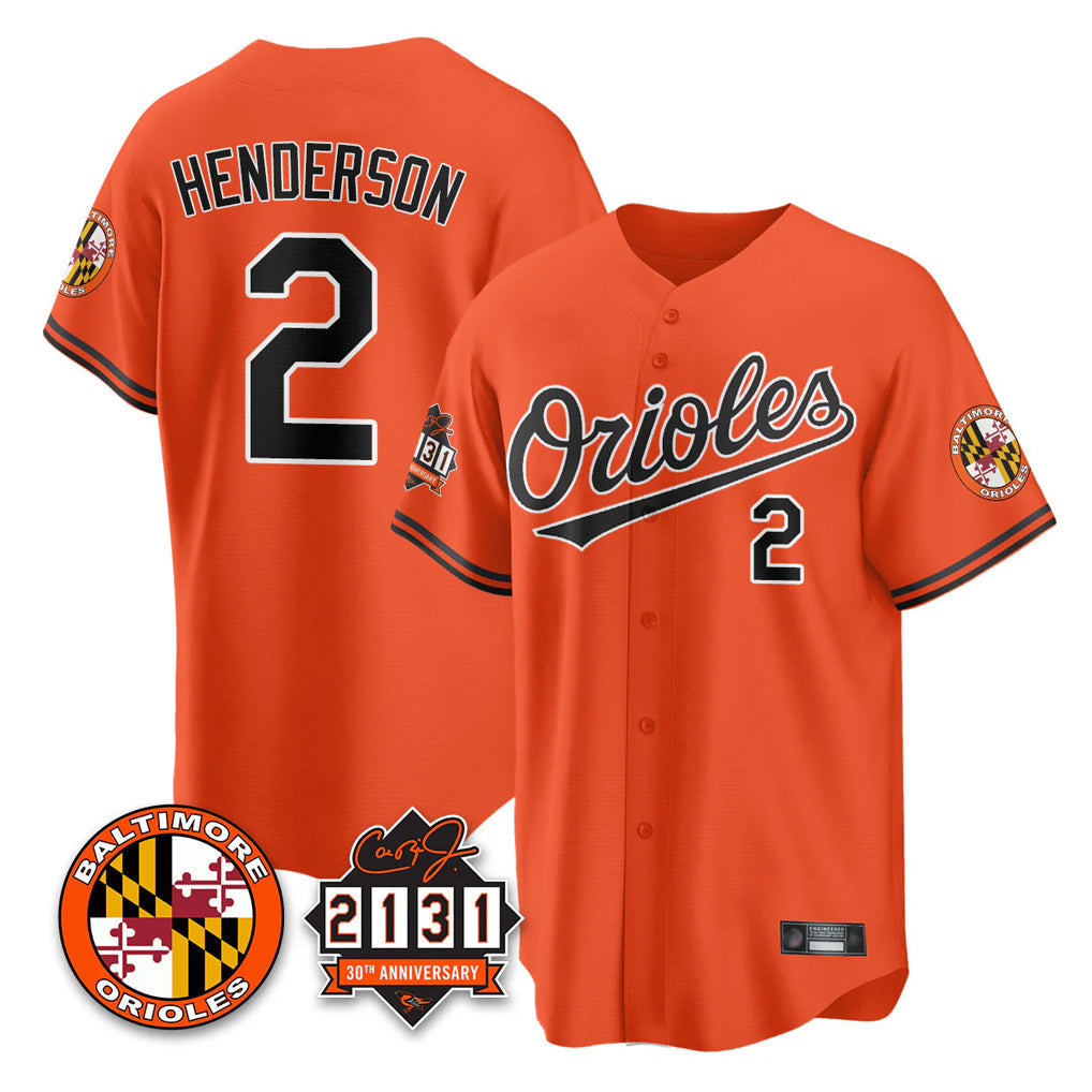 Arlishia B.Orioles #2 Gunnar Henderson Player Orange 30th Anniversary of 2131 Home Game Stitched Jerseys