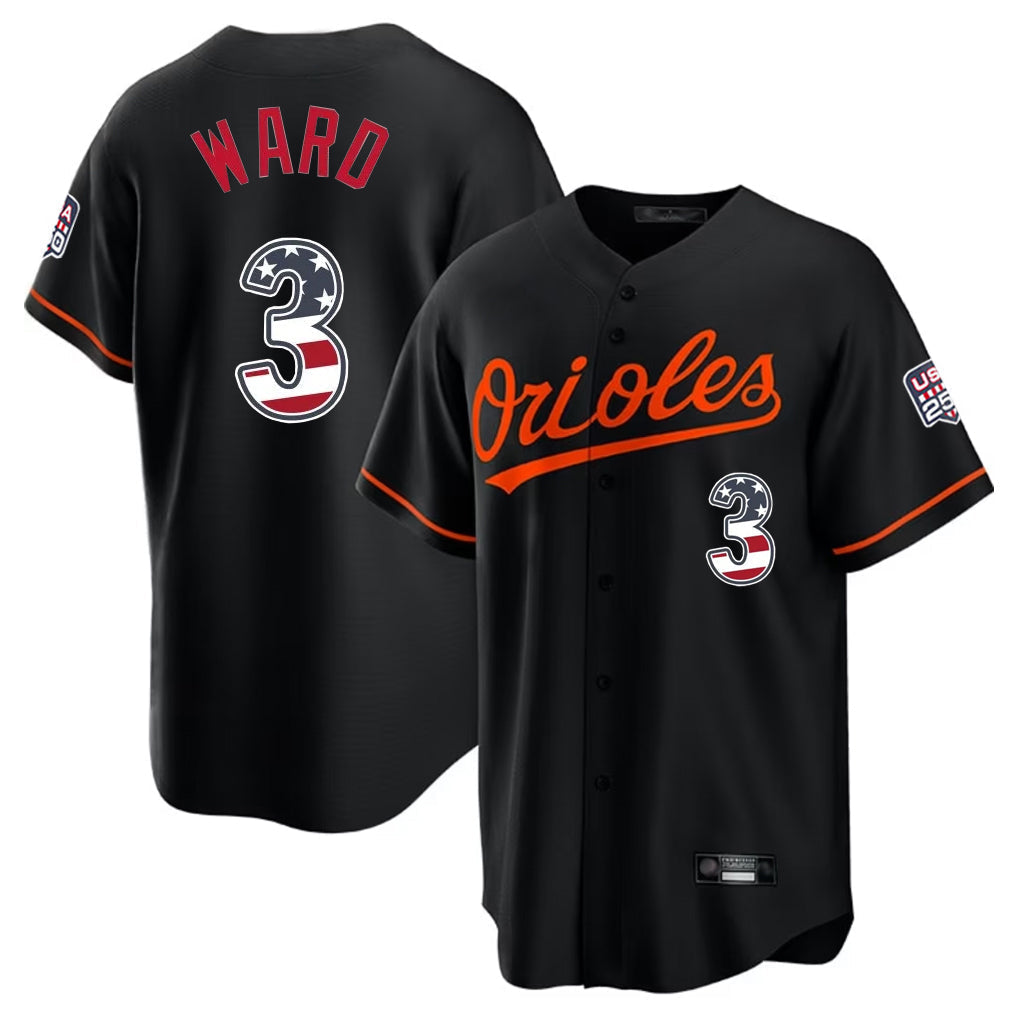 Arlishia B.Orioles #3 Taylor Ward Player Black USA 250 Fourth of July Home Game Stitched Jerseys