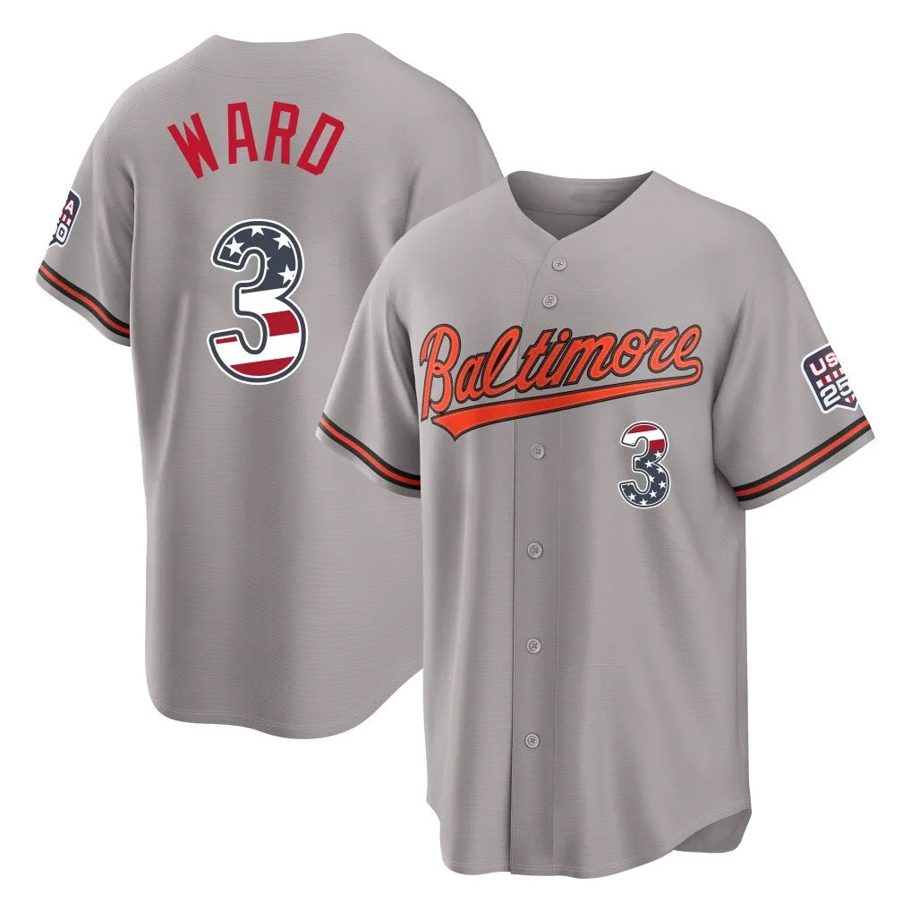 Arlishia B.Orioles #3 Taylor Ward Player Gray USA 250 Fourth of July Home Game Stitched Jerseys