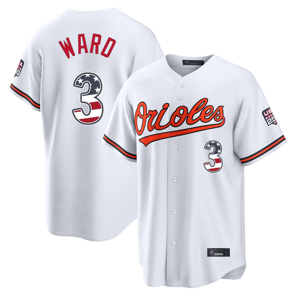 Arlishia B.Orioles #3 Taylor Ward Player White USA 250 Fourth of July Home Game Stitched Jerseys