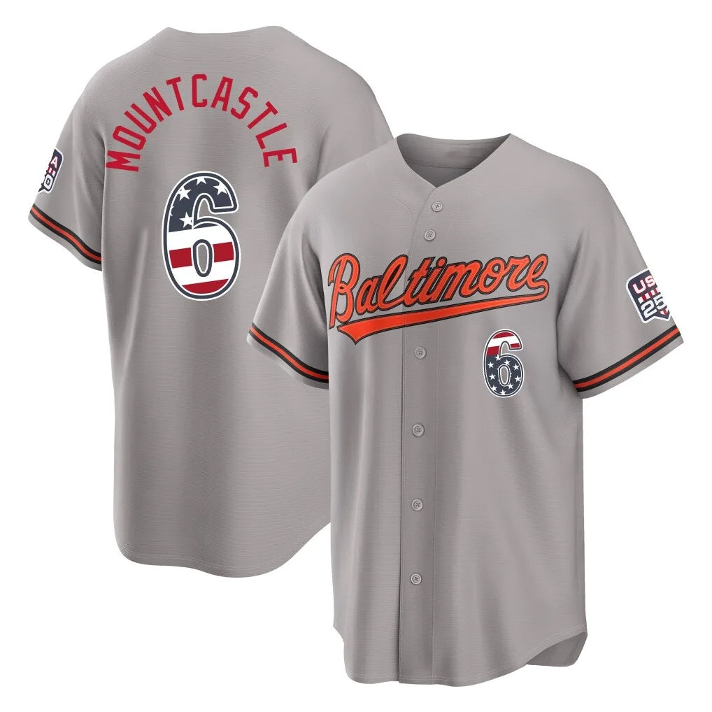 Arlishia B.Orioles #6 Ryan Mountcastle Player Gray USA 250 Fourth of July Home Game Stitched Jerseys