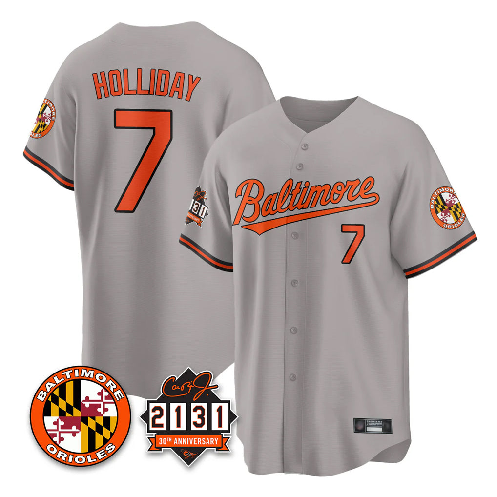 Arlishia B.Orioles #7 Jackson Holliday Player Gray 30th Anniversary of 2131 Home Game Stitched Jerseys