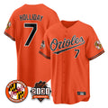 Arlishia B.Orioles #7 Jackson Holliday Player Orange 30th Anniversary of 2131 Home Game Stitched Jerseys