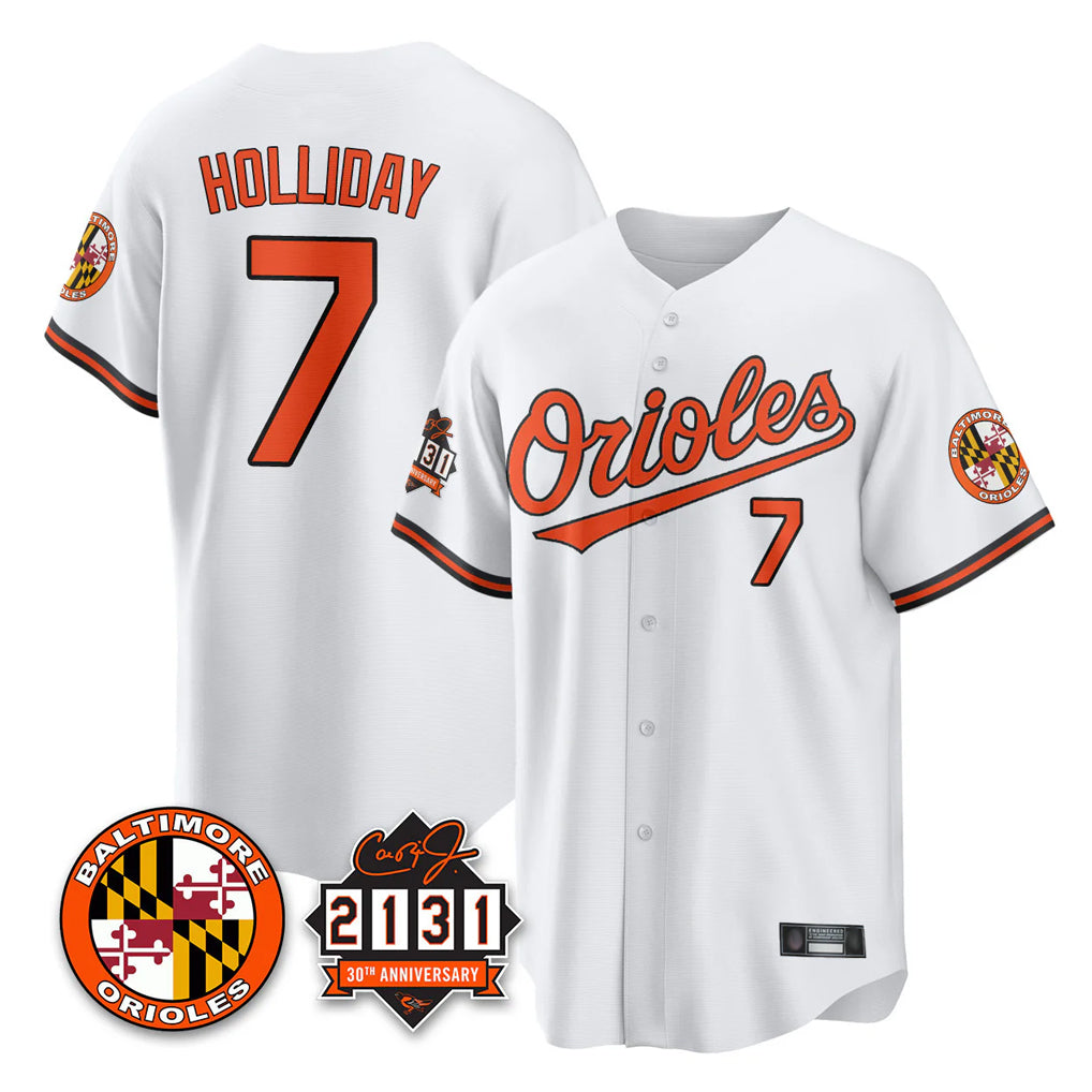 Arlishia B.Orioles #7 Jackson Holliday Player White 30th Anniversary of 2131 Home Game Stitched Jerseys