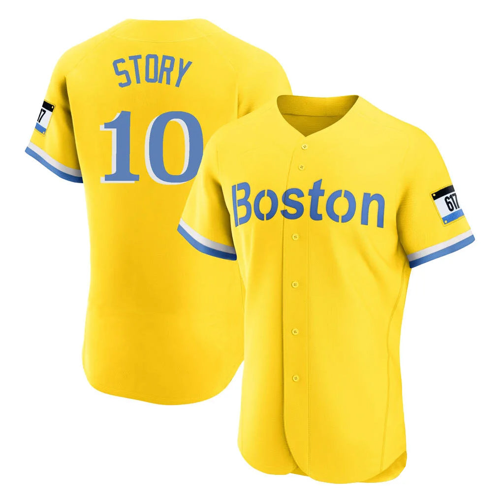 Arlishia B.Red Sox #10 Trevor Story Player Yellow Limited Elite Home Game Stitched Jerseys