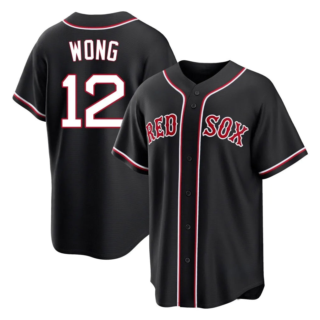Arlishia B.Red Sox #12 Connor Wong Player Black Out Home Game Stitched Jerseys
