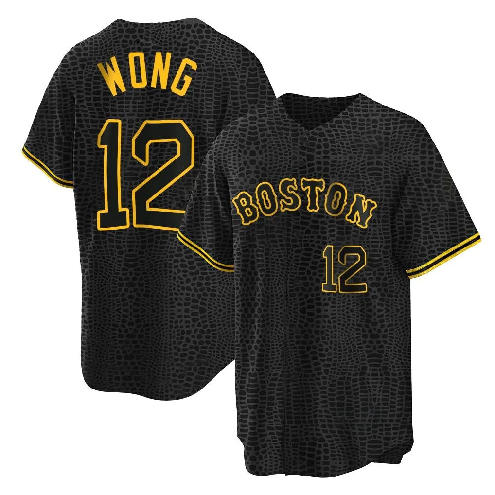 Arlishia B.Red Sox #12 Connor Wong Player Black Snake Skin City Home Game Stitched Jerseys