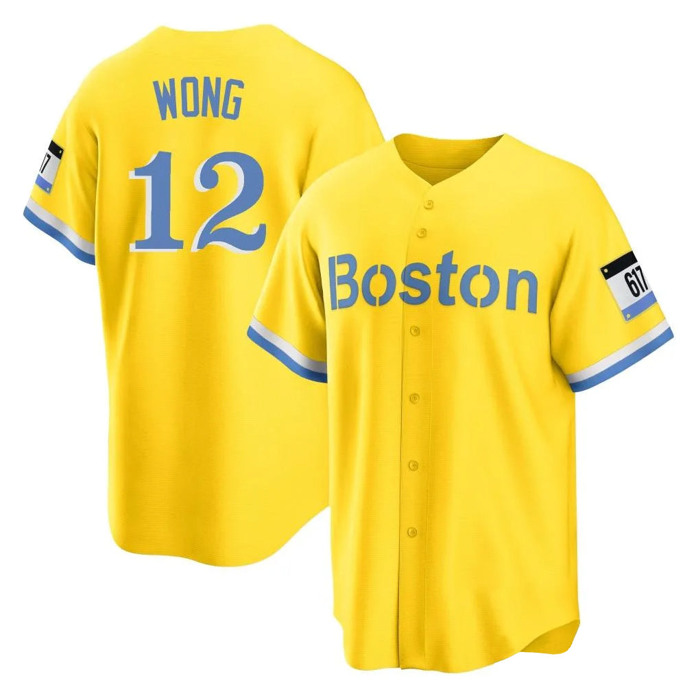 Arlishia B.Red Sox #12 Connor Wong Player Yellow Home Game Stitched Jerseys