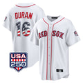 Arlishia B.Red Sox #16 Jarren Duran Player White USA 250 Fourth of July Home Game Stitched Jerseys