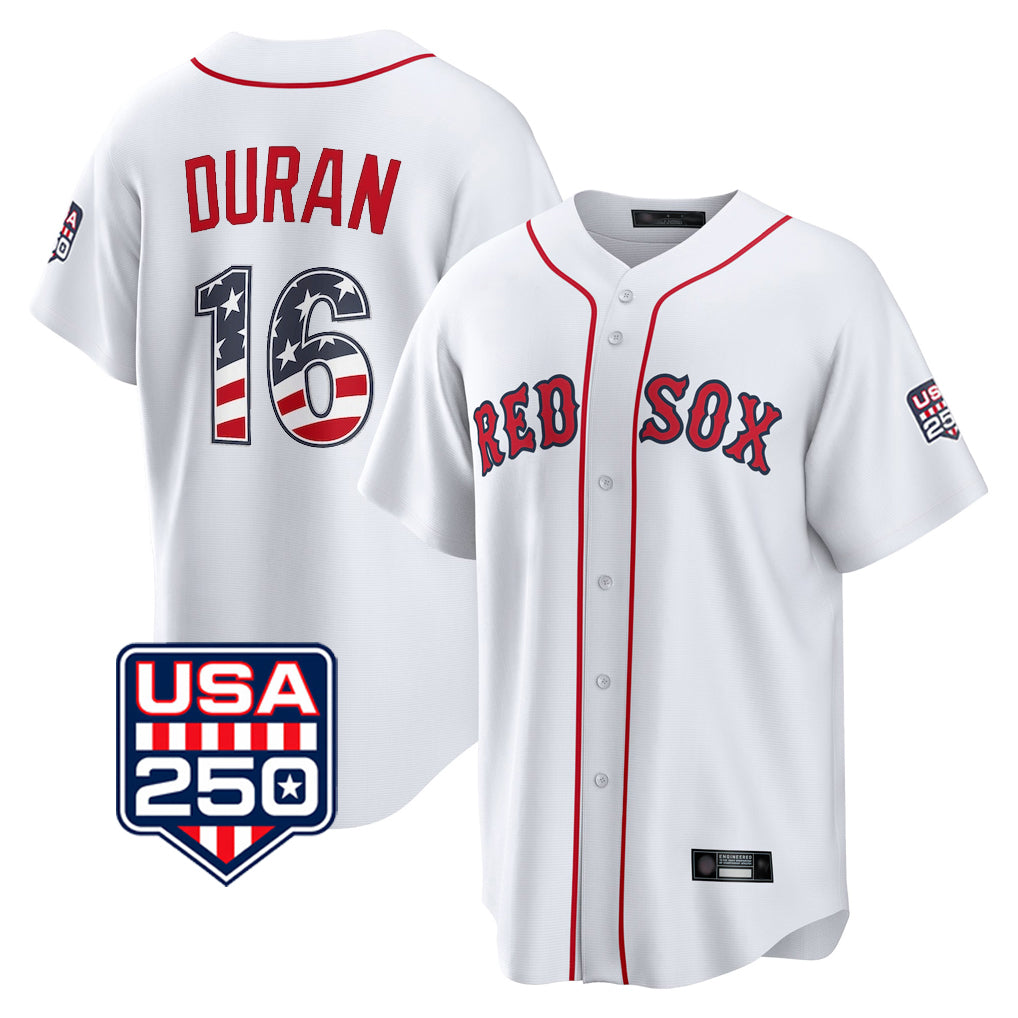 Arlishia B.Red Sox #16 Jarren Duran Player White USA 250 Fourth of July Home Game Stitched Jerseys