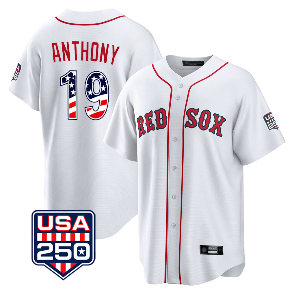 Arlishia B.Red Sox #19 Roman Anthony Player White USA 250 Fourth of July Home Game Stitched Jerseys