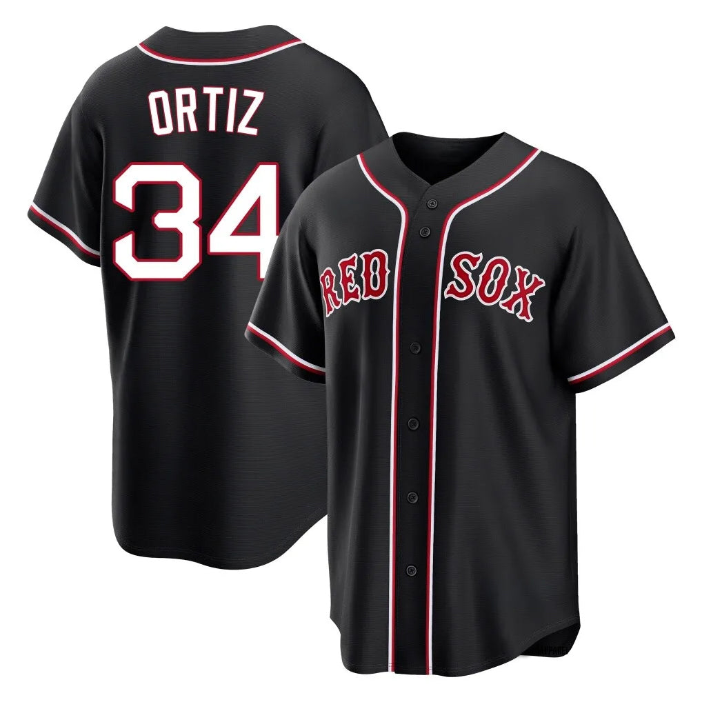 Arlishia B.Red Sox #34 David Ortiz Player Black Out Home Game Stitched Jerseys