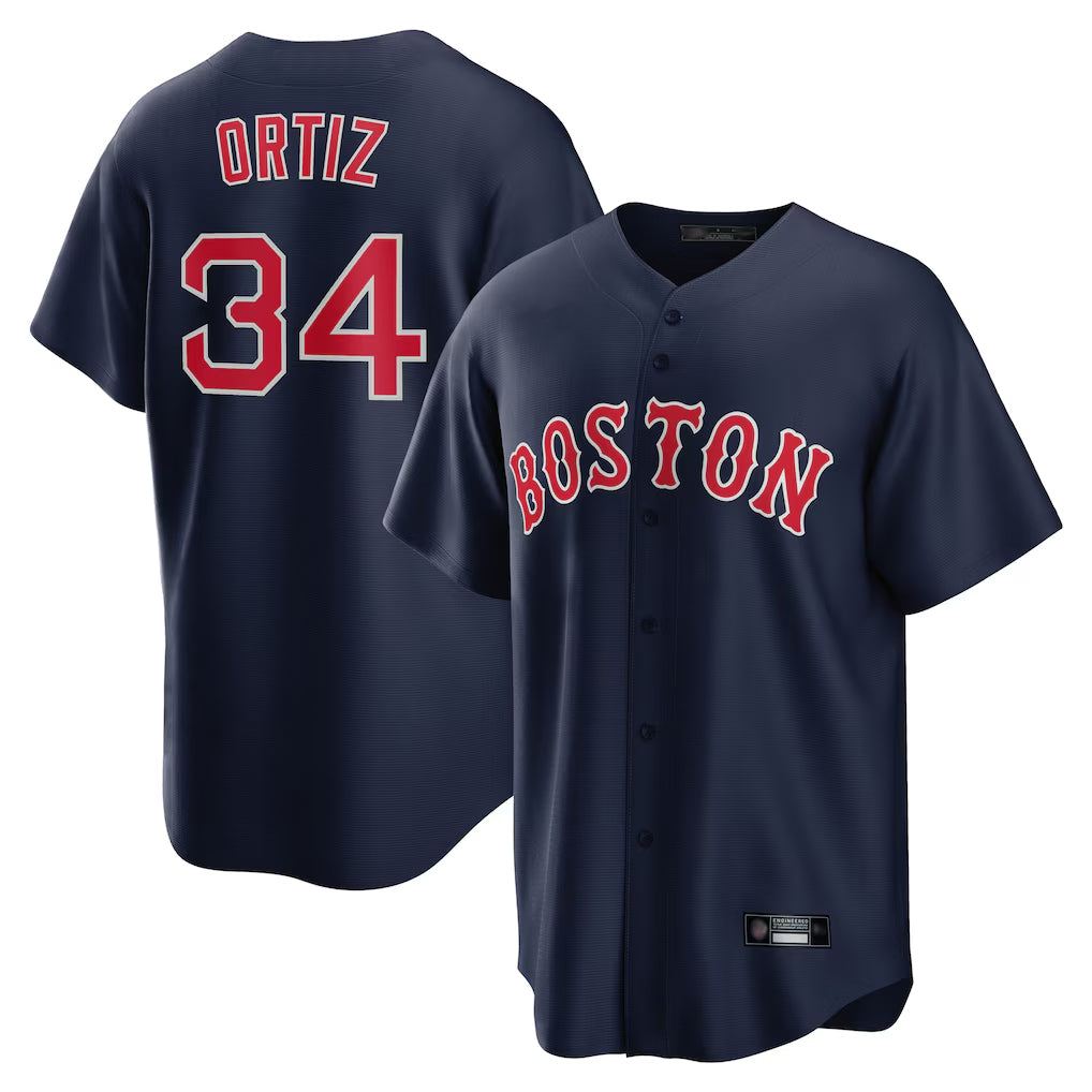 Arlishia B.Red Sox #34 David Ortiz Player Navy Home Game Stitched Jerseys