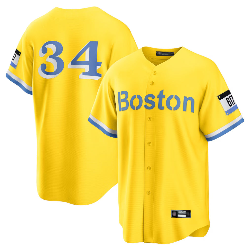 Arlishia B.Red Sox #34 David Ortiz Player Yellow Home Game Stitched Jerseys